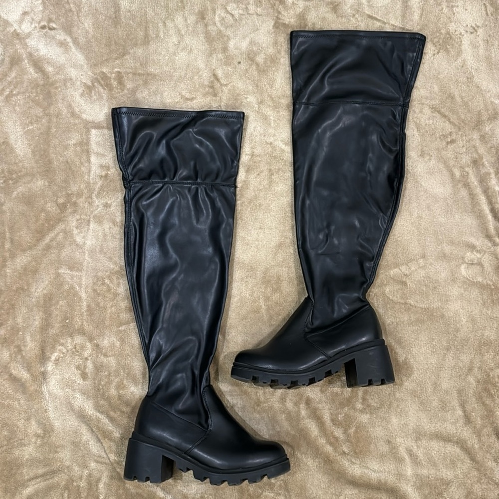 Faux leather knee high boots
